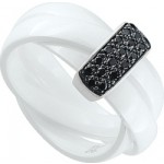 Bague C�ramique blanche, Or Diamants noirs.