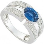 Bague Joaillerie Saphir Diamants Or Blanc.