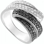 Bague Or Blanc Diamants blancs et noirs.