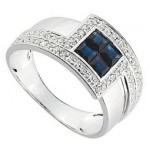 Bague Or Blanc Diamants Saphirs.