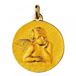M�daille massive Ange de Rapha�l ronde or jaune.