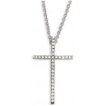 Collier Pendentif Croix Or blanc Diamants.