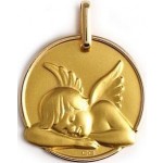 M�daille ronde Ange ail� endormi.